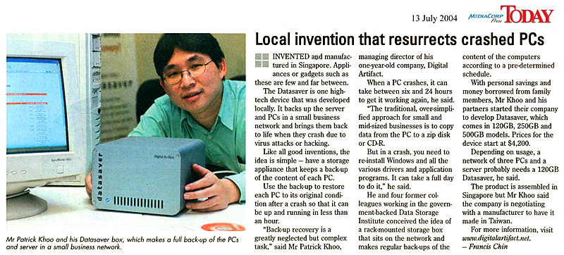 Local Invention that Resurrects Crashed PCs <br/> Today, 13 July 2004